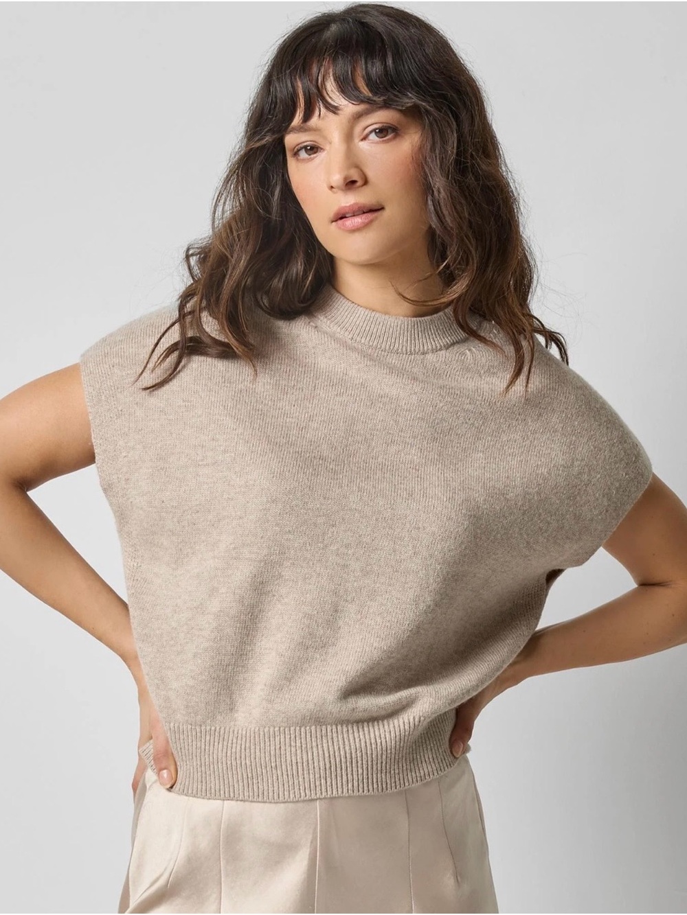 Lilla P BANDED BOTTOM WEDGE SWEATER in Wheat NWT XS